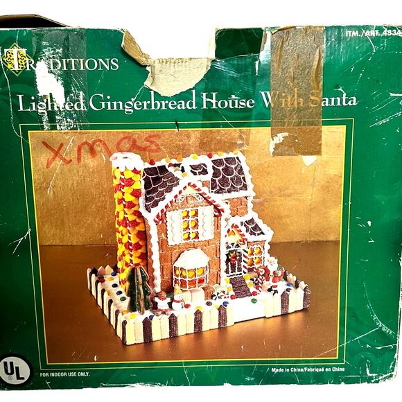 Traditions 433439 Vintage Large Lighted Gingerbread House with Santa - Picture 14 of 16